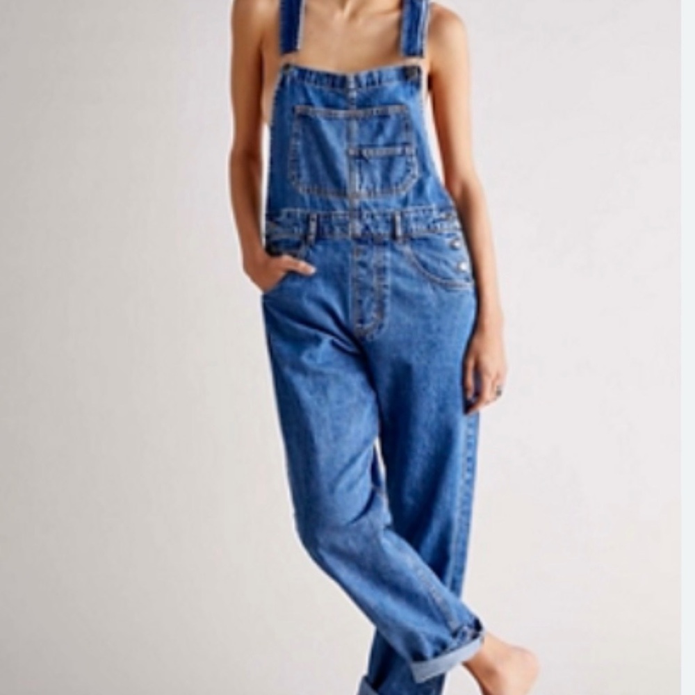 Free People Classic Blue Denim Overalls